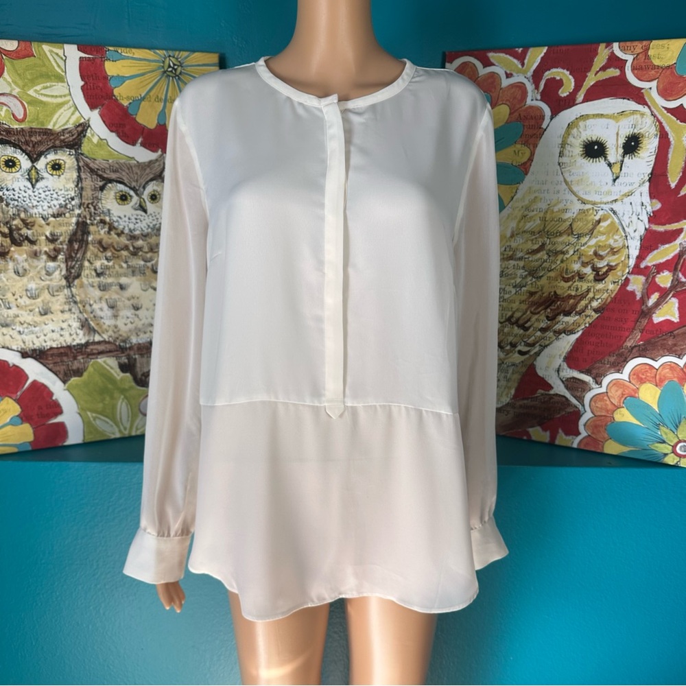 Metaphor Tunic Blouse White XL Sheer High-Low‎ Hem Minimalist Work Career Top